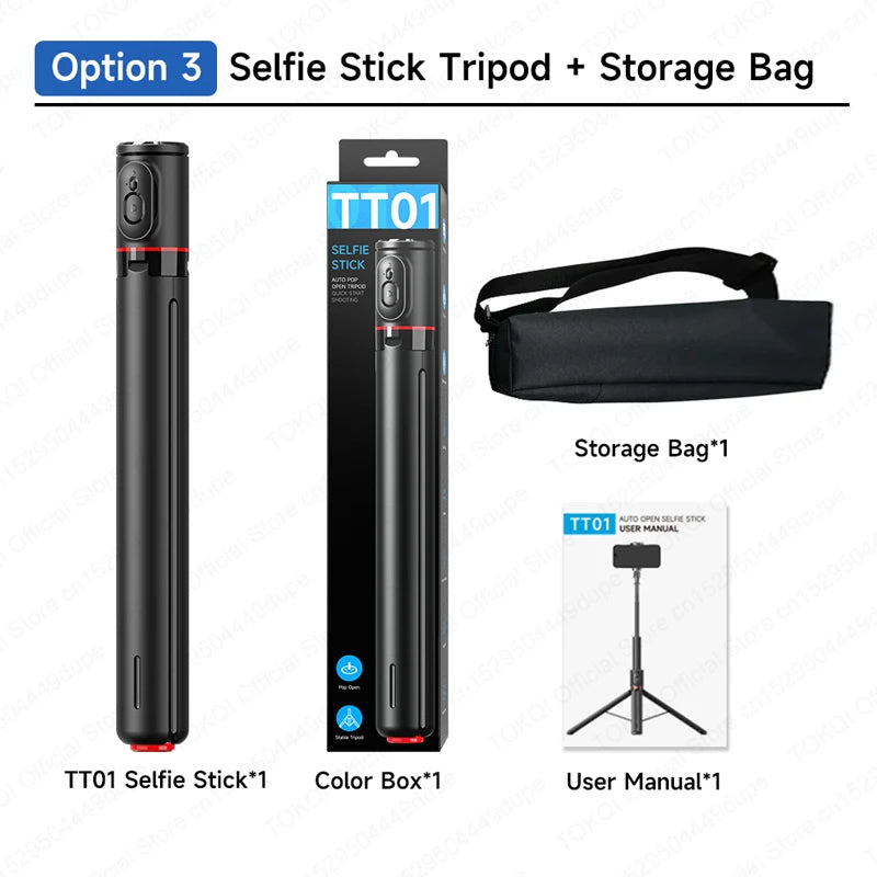 TOKQI TT01 Auto Pop-Up Selfie Stick Stativ – 1,77m, Bluetooth, Magnetfernbedienung | Smartphone