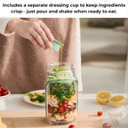 Praktisches Salat-Einmachglas mit Verbandbehälter, seitlichem Zugang, sicher in Mikrowellen, Gefrierschränken und Spülmaschinen zu verwenden