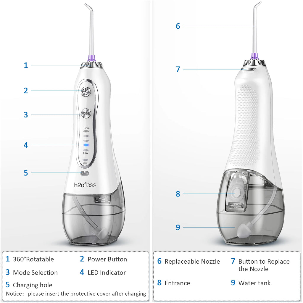 H2ofloss Wasser flosser Mundspülung, HF-6 tragbare elektrische zahn ärztliche schnur lose orale 5 Düsens pitzen für die Zahn reinigung Gesundheits versorgung