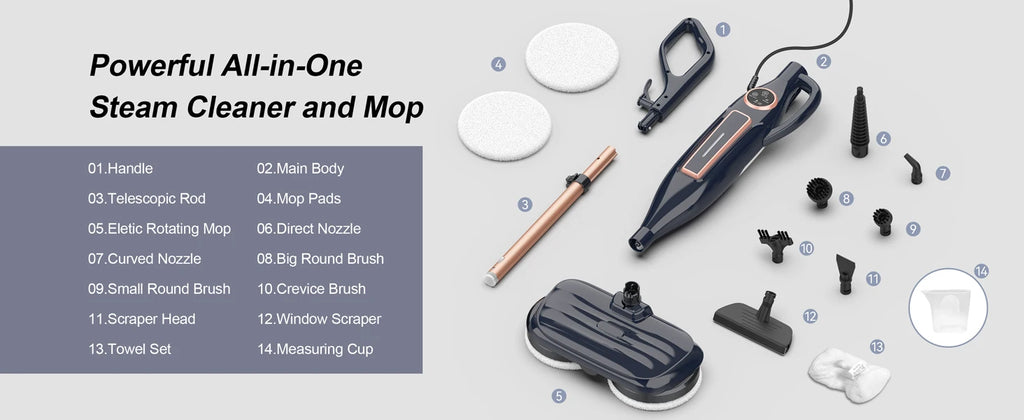 Dampfreiniger mit drehbarem Wischpad, 10-in-1, leichter Spin-Mop, 1300 W, leistungsstarker Bodendampfer für Zuhause, Hartholz, Laminat, VM6