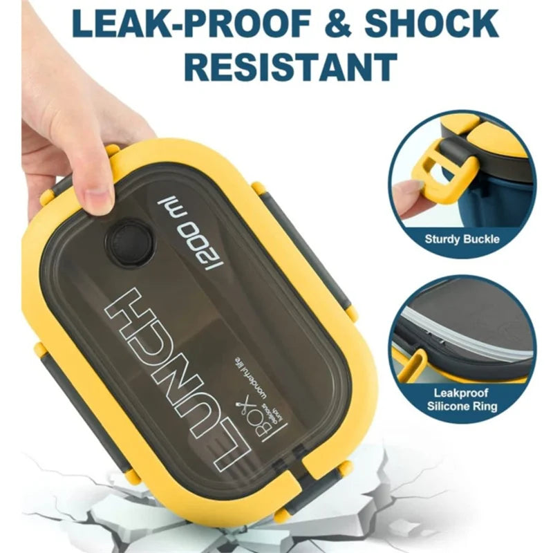 1200ml 2-lagige Bento-Brotdose mit Löffel gabel, tragbare auslaufs ichere Büro camping für Kinder mit hoher Kapazität