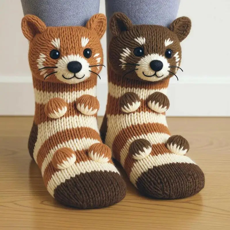 Neue 3D Stricken Tier Socken Hand Gehäkelte Doppel Schicht Neuheit Boden Socken Anti-Schweiß Warme Winter Socken Erwachsene Kind weihnachten Geschenk