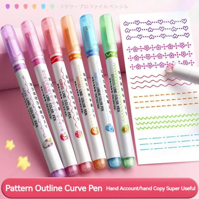 6 Teile/satz Blume Linie Form Highlighter Stift Roller Spitze Kurve Liner Marker Kawaii Koreanische Schreibwaren Schule Bürobedarf Geschenke