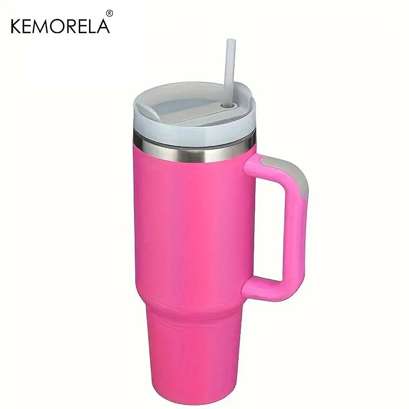 KEMORELA 30 & 40 oz Becher mit Griffdeckel Stroh 887/1182 ml Edelstahl Wasserflasche Vakuum Thermoskanne Tasse Reise Auto Kaffeetasse
