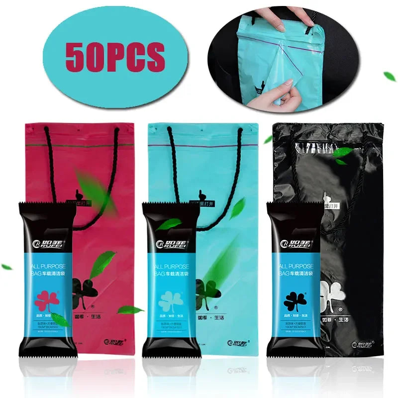 50 Stück Auto Einweg Müllsäcke, selbstklebende Müllhalter, Auto Interieur, Büro, Küche, Müll Aufbewahrung, Beutel biologisch abbaubar