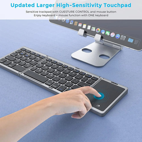 3-fach faltbare Tastatur, kabellose Mini-Tastatur, faltbare Dual-Bluetooth-Tastatur mit Touchpad für Windows, Android, iOS, iPad, Telefon