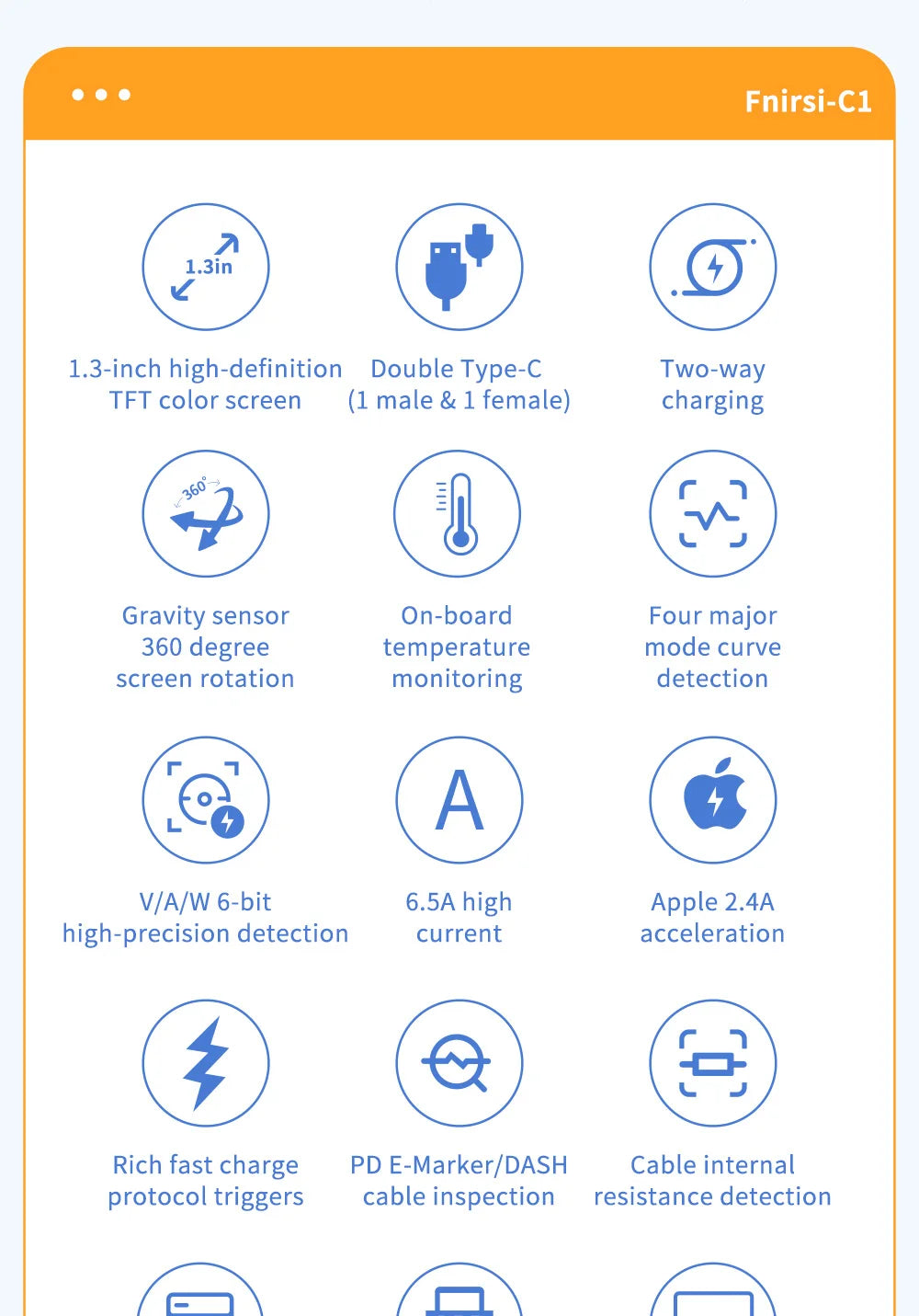 FNB58 USB-Tester, Voltmeter, Amperemeter, Typ C, Schnellladungserkennung, Auslöser, Kapazitätsmessung, Welligkeitsmessung