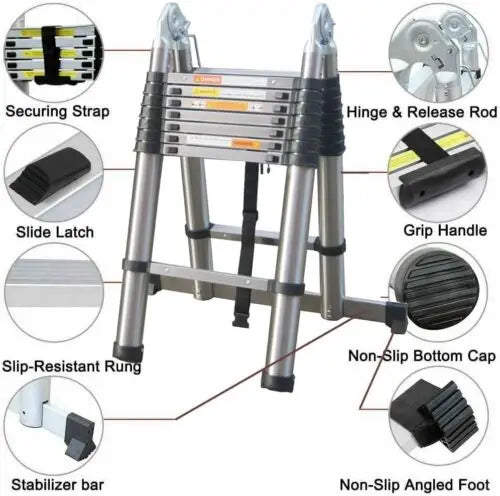 DayPlus Teleskopleiter, Klappleiter aus Edelstahl, tragbar, ausziehbar, Kapazität der Loft-Leiter, maximale Belastung 150 kg/330 lb, EN131