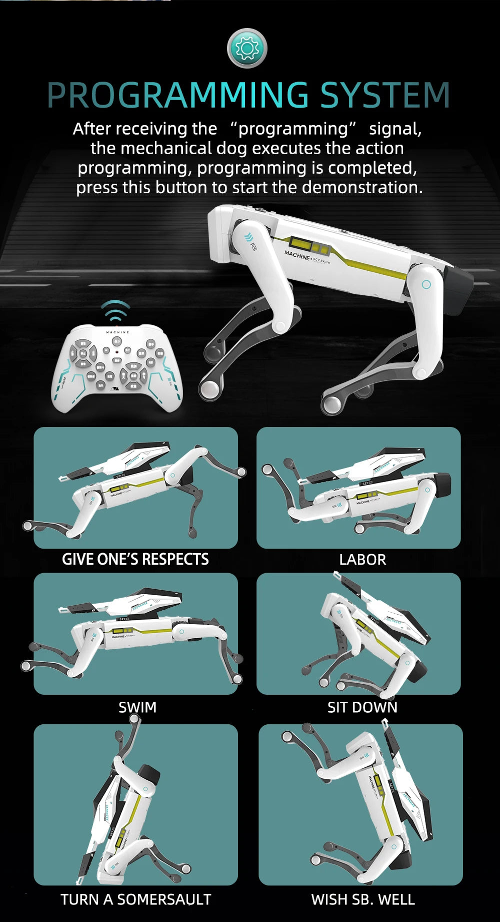 Teeggi Multifunktions-RC-mechanischer Hund, elektrischer RC, intelligenter Roboterhund mit Revolver, Lernspielzeug, bionisches intelligentes Roboter-Spielzeug, Geschenk
