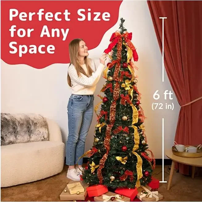 1,8 m zusammen klappbarer faltbarer Weihnachtsbaum einfache Installation Pull-up-Pop-up mit warmem Licht Deci de Noel Arbil schnell bewaffnet