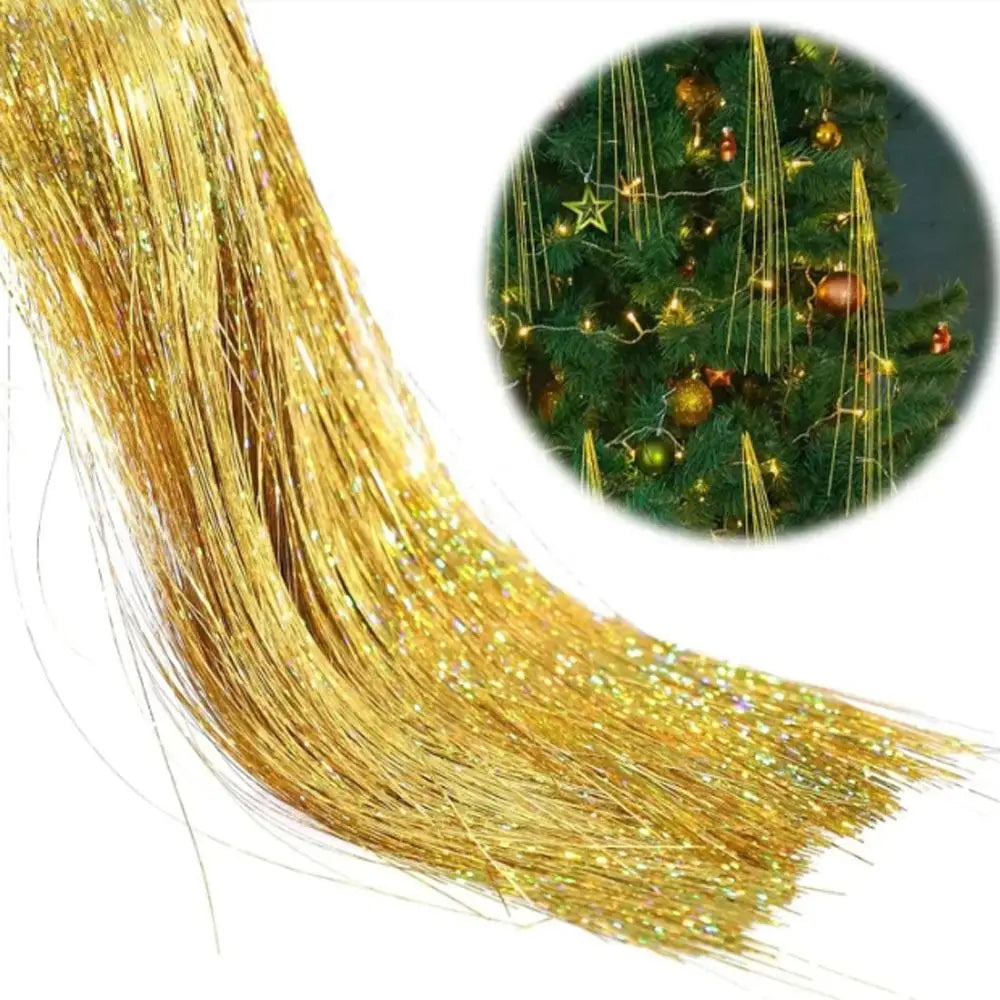 Wiederverwendbarer Weihnachtsbaum aus Metalldraht, Festivals, Dekor, silberfarben, Weihnachtsbaum, Lametta, Eiszapfen, schillernde Goldfarbe