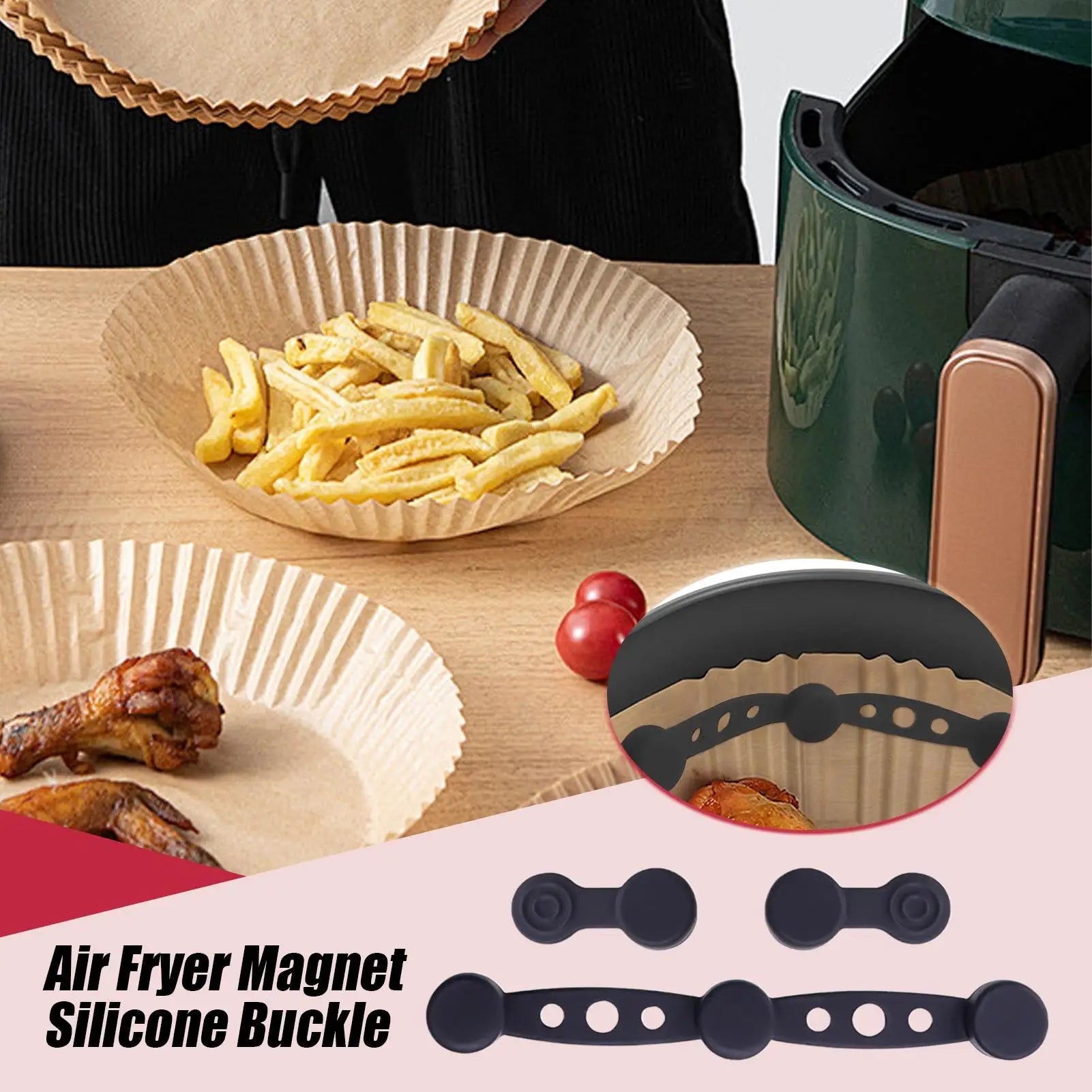 Luftfritteusen-Magnete für Pergamentpapier, Silikon-Magnet, Schnalle, Luftfritteusen-Zubehör, Liner-Halter, Ersatzteile, 3 Farben