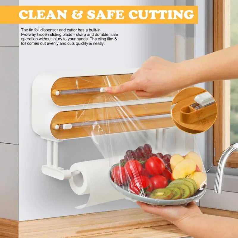 Wand Frischhaltefolie Spender Wrap Aluminiumfolie Folienschneider Spender Wand Magnetische Stretch Rollenpapierhalter Küchenzubehör