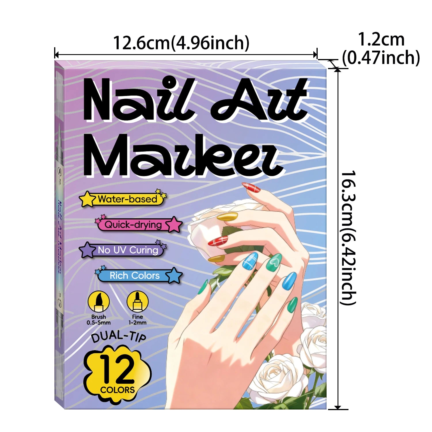 Flysea 3D Nail Art Pens – Doppelkopf, Acryl, schnelltrocknend, 12 oder 24 Farben