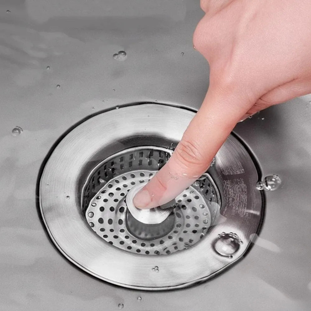 Edelstahl-Spülbeckensieb mit Pop-Up-Abflussstopper – Korbfilter, Anti-Verstopfung, 2 Stile