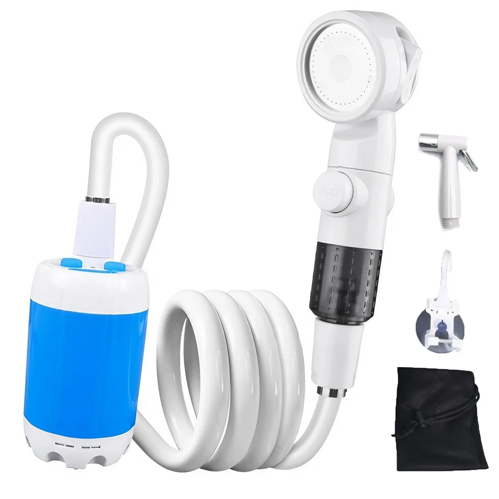 Tragbare Campingdusche – Wiederaufladbar, 4000 mAh, 60 Min. Laufzeit, 2m Schlauch | USB-C
