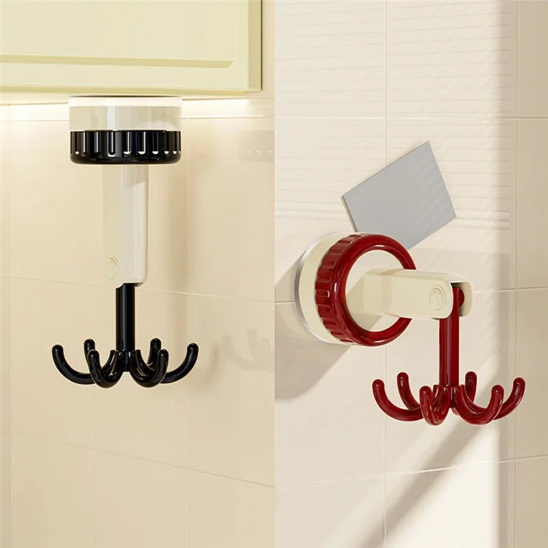 GOOD-360 Grad drehbarer Klapphaken, selbstklebende Saugnapfhaken, drehbarer Küchenutensilienhalter, Schwarz