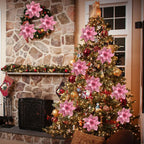 5/10 Stück rosa Weihnachtsglitter künstliche Blumen Weihnachtsbaumschmuck für Zuhause 2025, Weihnachtsschmuck, Neujahrsdekoration, Navidad