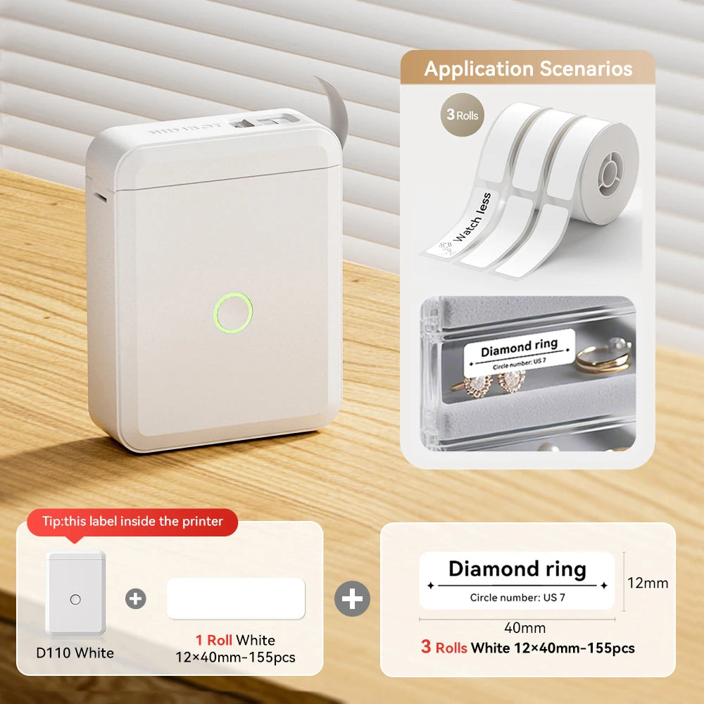Niimbot D110 Mini Thermo-Etikettendrucker – Bluetooth, Tintenfrei, 203dpi, USB-C | iOS & Android | CE/FCC/RoHS | 3 Farben