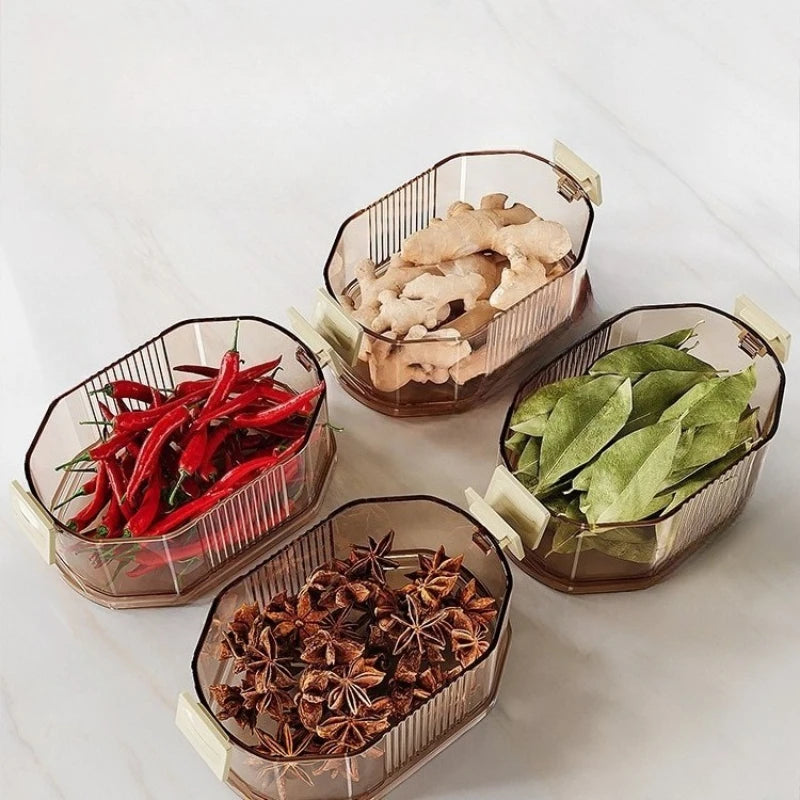 Mehrschichtige Gewürz-Aufbewahrungsbox, tragbar, kleine All-In-One-Zange, Küche, transparente Gewürze, Bohnen, Nüsse, Körner, Vorratsgläser