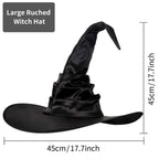 Halloween Hexenhut mit Rüschen – Schwarzer Hexen- & Zauberer-Hut für Cosplay & Party