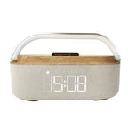 Digitales Weckerradio mit Bluetooth-Lautsprecher, 15 W kabelloses Ladegerät, zwei kabellosen Lautsprecher, einstellbarer lauter Alarmton