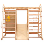 7-in-1 Multifunktionales Klettergerüst aus Holz mit Rutsche und Schaukel, Kletterleiter/Netz/Steinen, Indoor-Spielplatzspielzeug für Kinder ab 3 Jahren