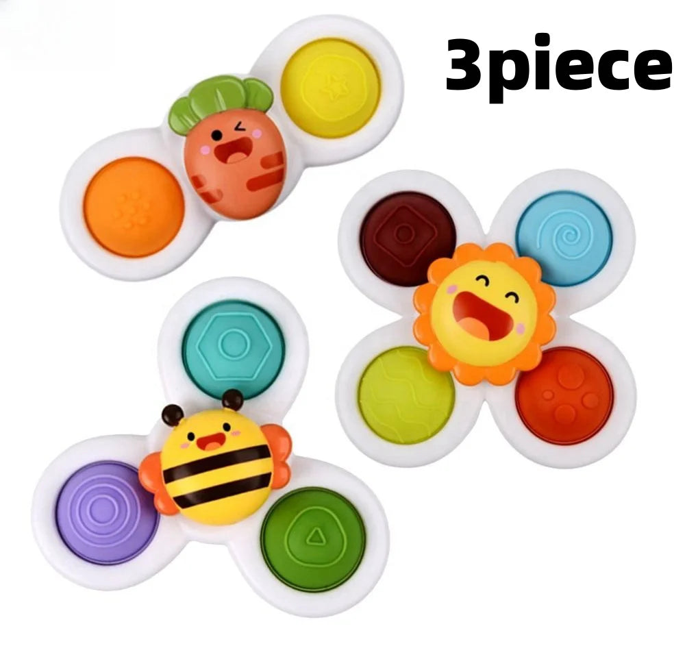 3Pcs Cartoon Insekt Zappeln Saugnapf Spinner Spielzeug Set Pädagogisches Rotierenden Rassel Baby Bad Spielzeug für Kinder