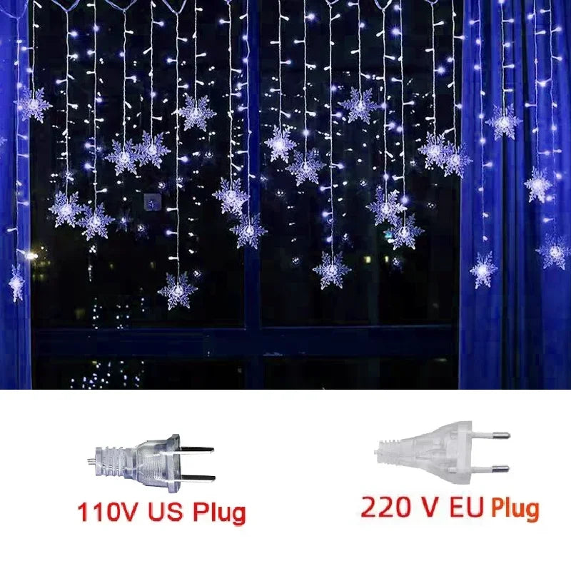 3,2 m lange Weihnachts-Schneeflocken-Vorhang-Lichter – blinkende LED-Lichterkette, wasserdicht für Urlaub, Party, Hochzeit, Weihnachtsbaum-Dekoration