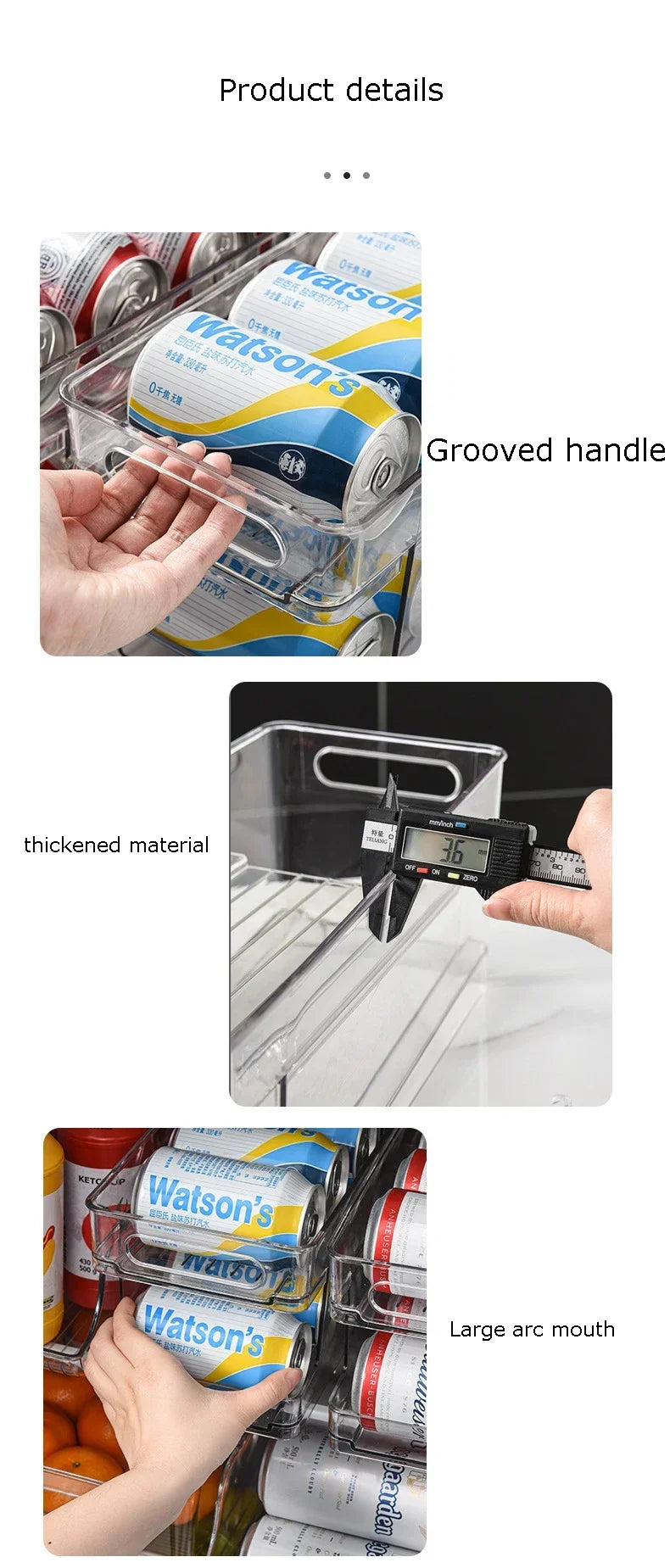 Stapelbarer Kühlschrank-Organizer, Behälter, Pop-Soda-Dosenspender, Getränkehalter für Kühlschrank, durchsichtiges Kunststoff-Aufbewahrungsregal für Lebensmittel in Dosen