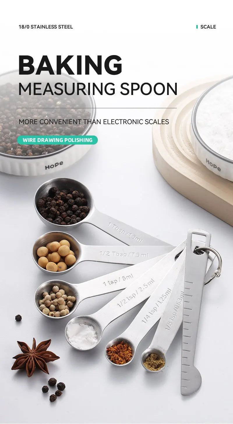 Messlöffel aus Edelstahl, 4/6/7/8-teiliges Set mit Skala, Messlineal, Löffel, Küche, Kaffee, Backen, Messwerkzeug-Set