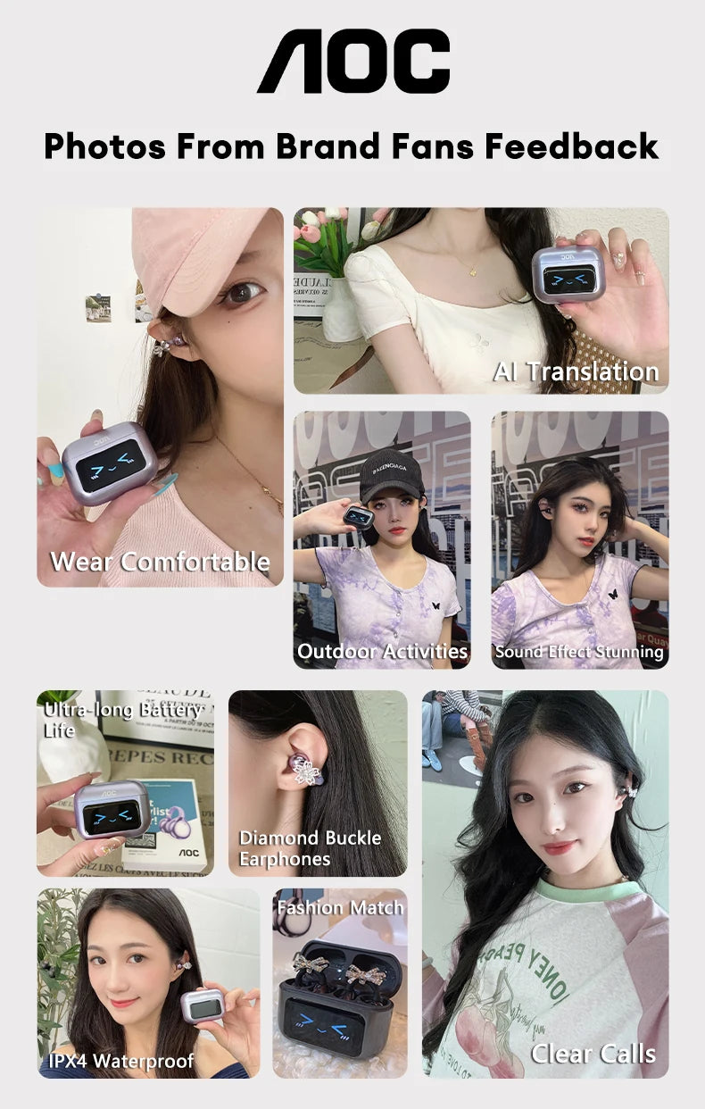 AI-Übersetzungskopfhörer AOC Ohrclip-Ohrhörer OWS Bluetooth Smart LCD-Bildschirm-Touch-Kopfhörer Gaming Wireless Sport Headset 3521