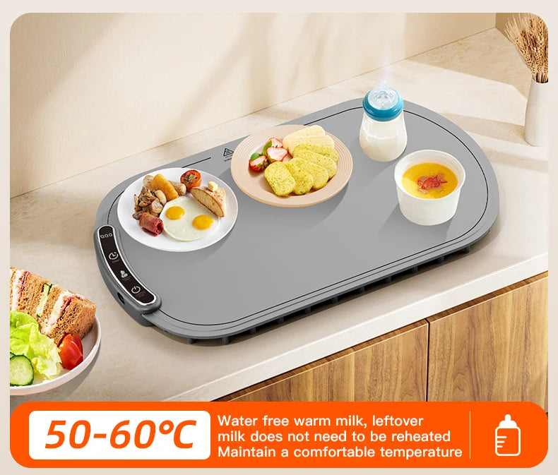 TINSOL Elektrisches Heizplatte für Lebensmittel, tragbares, zusammenklappbares Heiztablett mit 8 Temperatureinstellungen, thermostatisches Lebensmittel-Heizkissen