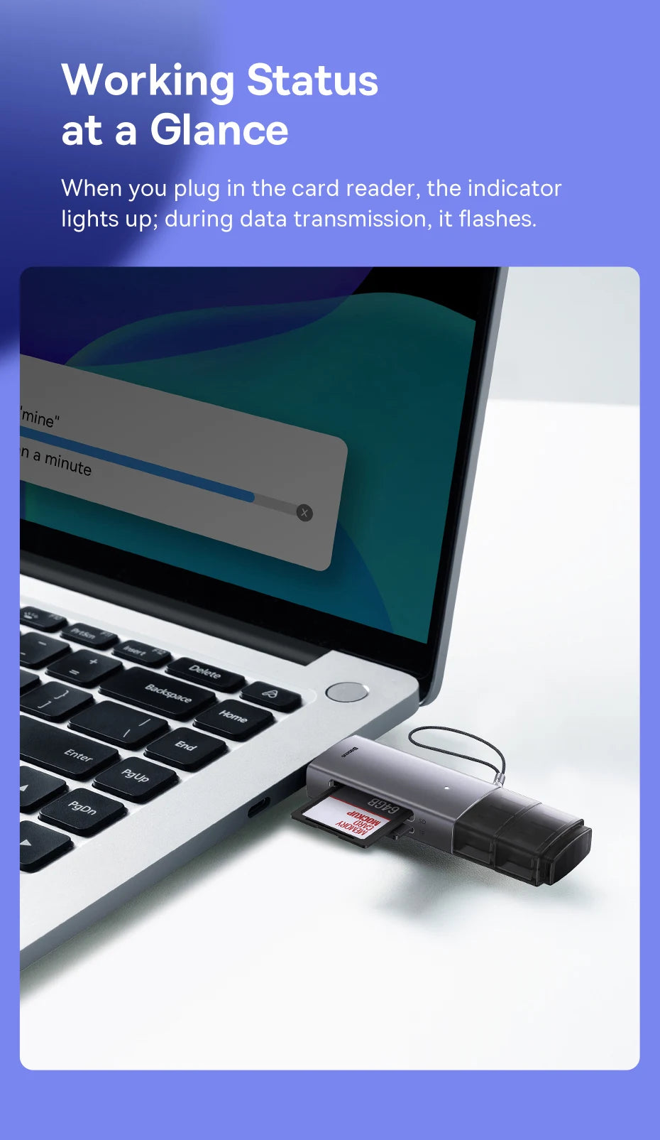 Baseus Kartenleser USB C & USB3.0 zu SD Micro SD TF Speicherkartengerät 104 MB/s 2 TB Smart Card Reader für Laptop-Zubehör