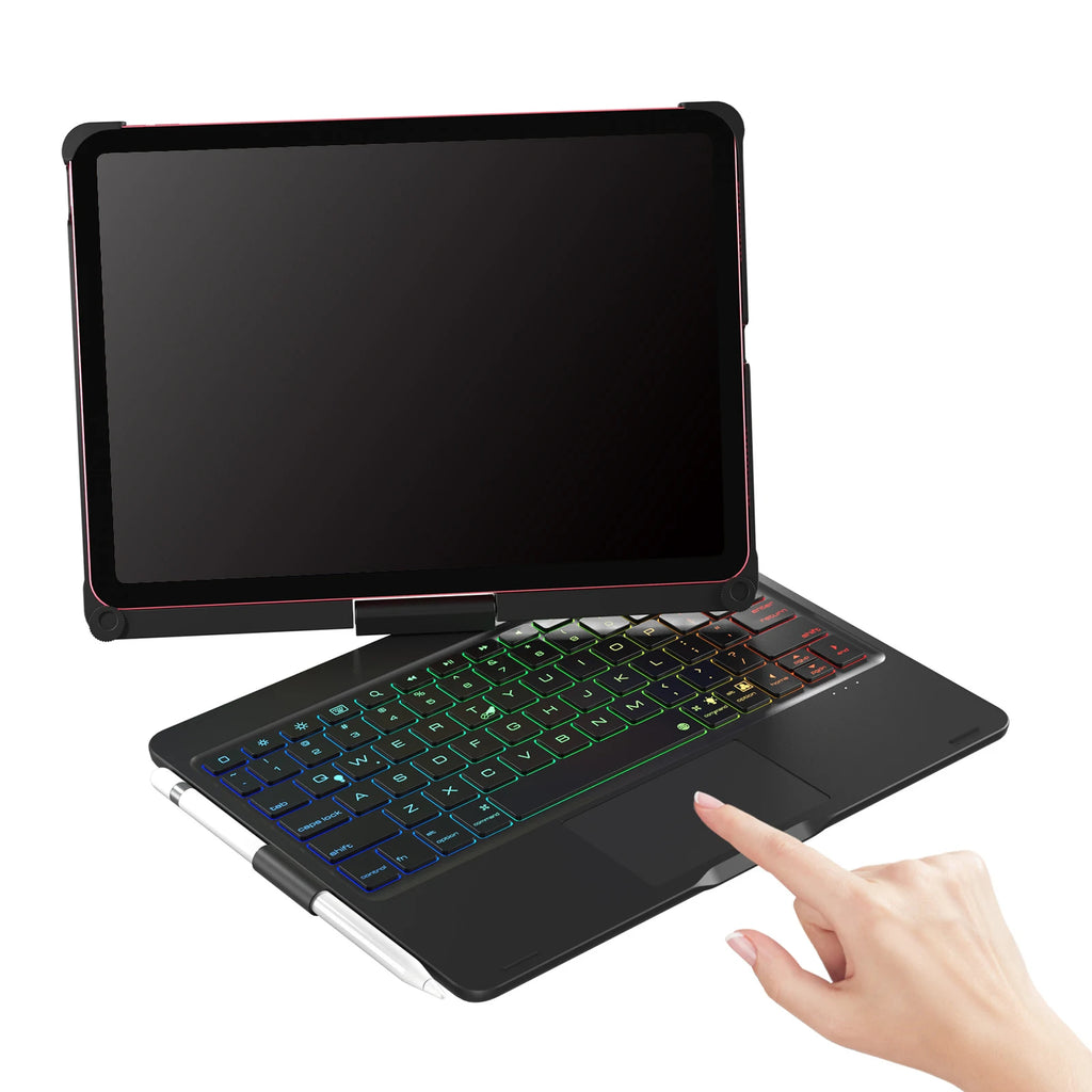360 Grad drehbare BT-Tastatur für wiederaufladbare kabellose Tastatur und Maus mit 7-Farben-Hintergrundbeleuchtung für iPad 10,2/10,5 Zoll