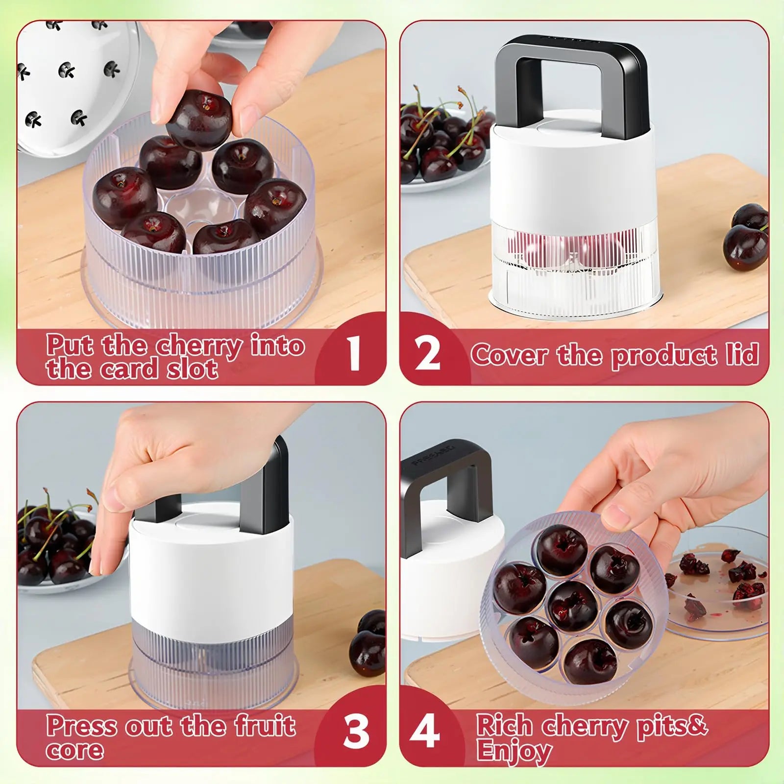 7-in-1 Kirschentkerner – Multifunktional, Spülmaschinenfest & Anti-Spritz | Schwarz & Weiß