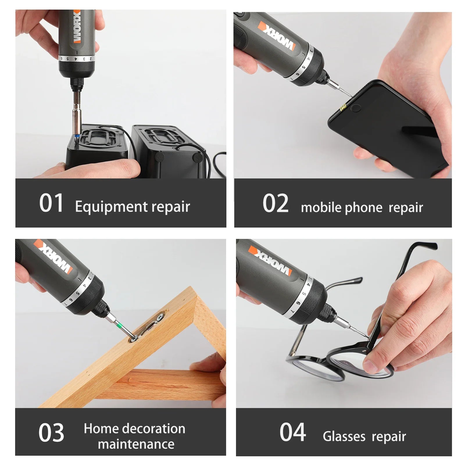 Worx WX242 Elektroschrauber-Set, intelligenter Akku-Bohrschrauber, Schraubendreher, USB-Ladegriff, 30-teiliges Set, Elektroschrauber