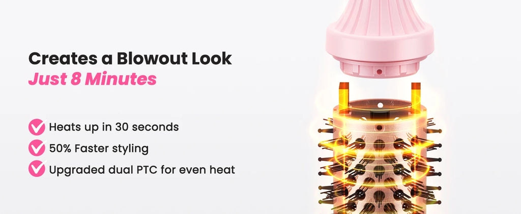 Thermobürste Blowout Boost, 1,5 Zoll beheizte Rundbürste für Blowout-Look, Dual-Voltage-Negativ-Ionen-Technologie 6-Temperaturmodus