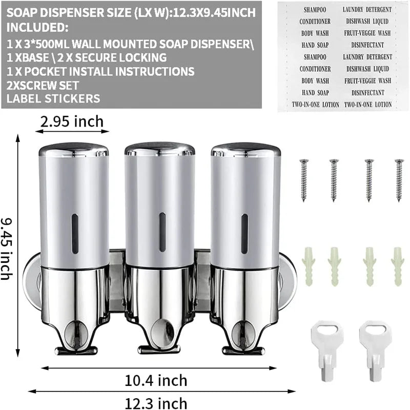 Manueller Flüssigseifenspender, doppelt/dreifach, 500 ml, Wandmontage, Shampoo-Behälter, Seifen- und Gelspender, Badezimmerzubehör