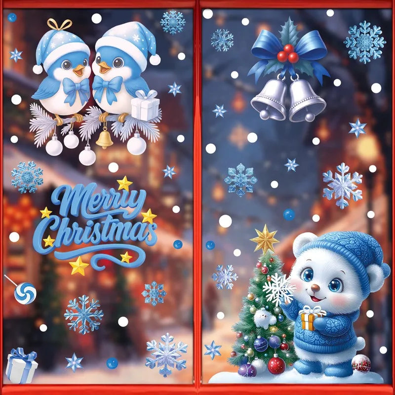 Weihnachten Fenster Aufkleber Winter Schneemann Weihnachtsmann Schneeflocke Elch Statische Aufkleber Glas Ornamente Frohe Weihnachten Dekor