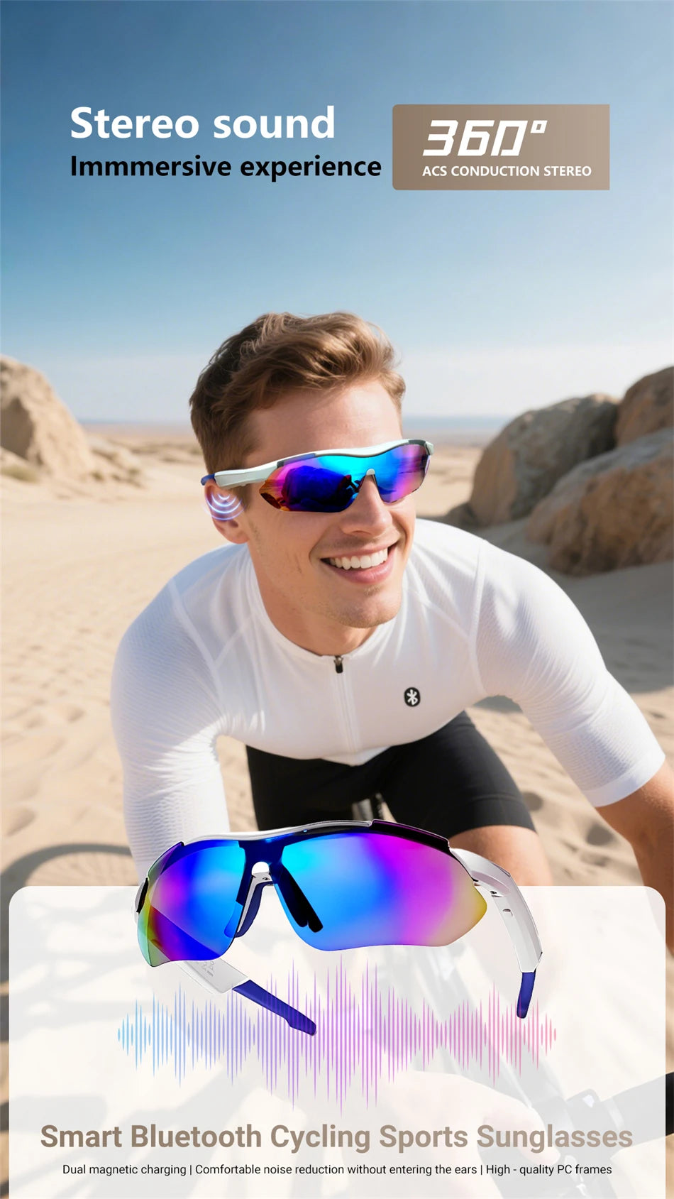 Intelligente Bluetooth-Brille zum Musikhören, Telefonanrufe, Radfahren, Sport, Kopfhörer, UV-Schutz, Intelligenz, Sonnenbrille für Männer und Frauen
