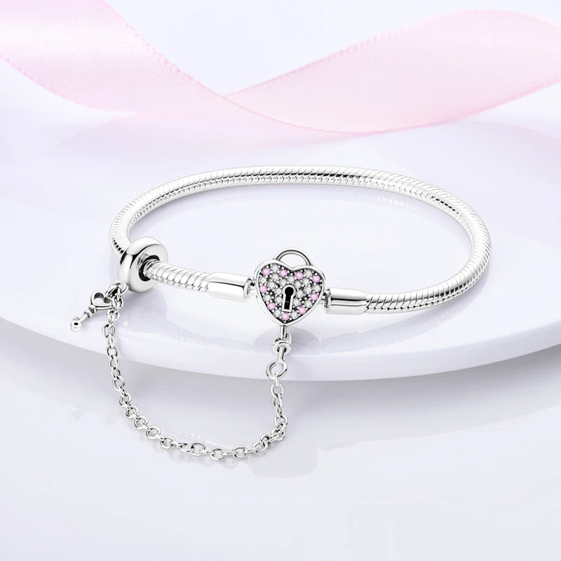 Original-Armband aus 925er-Sterlingsilber, 17–20 cm, Liebesherz, Pavé-Zirkonia-Armband für Frauen, DIY-Charm-Schmuck, Geschenke
