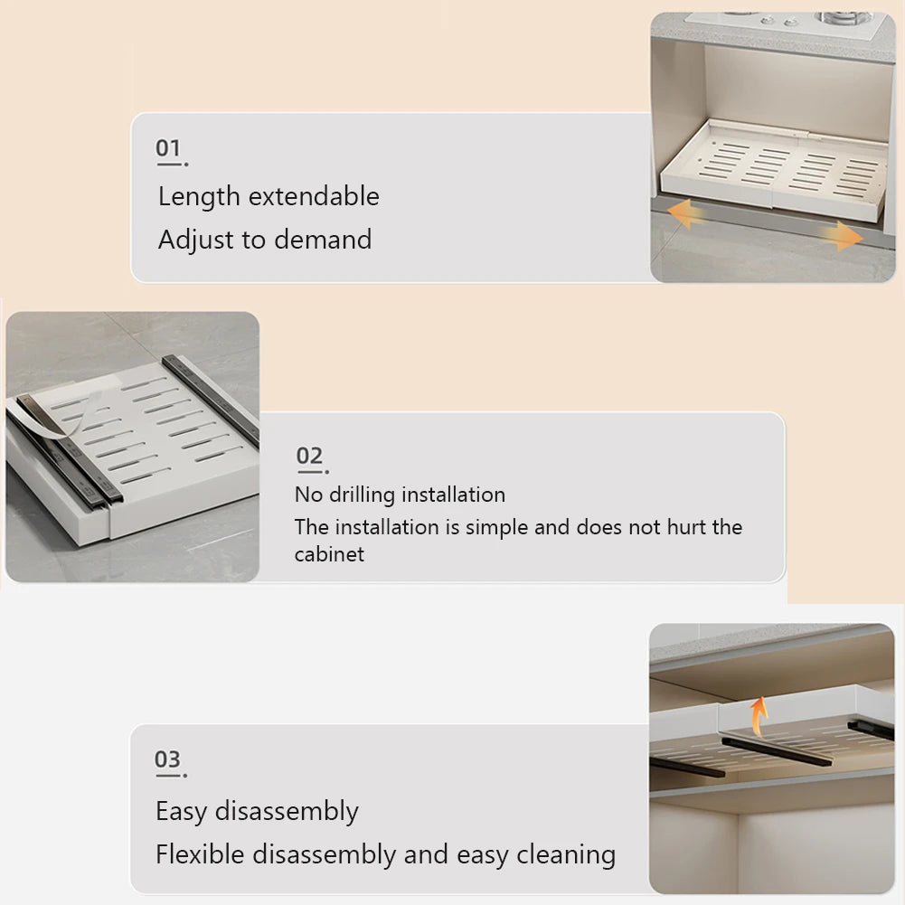 Schubladen-Schrank-Organizer ausziehbare ausziehbare Gleitschiene aus Kohlenstoffstahl unter der Spüle, Aufbewahrungsregal für Küchenschrank