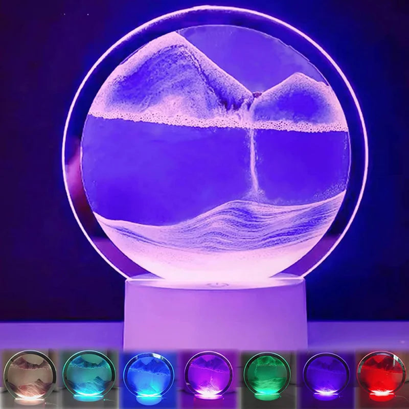 LED-RGB-Sandlandschaftslampe, 3D-Nachtlicht mit beweglichem Sandkunstrahmen und 16-Farben-Sanduhrlicht, 3D-Tiefsee-Display mit Fernbedienung