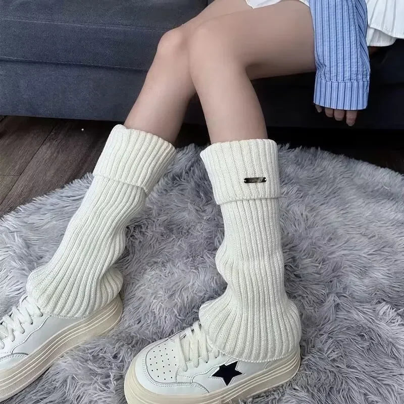 Neue gestrickte Lolita JK Beinwärmer, Damen lange Socken, Herbst, Winter, Wolle Fußabdeckung, Armwärmer, Y2K Crochet, Heap Socke, Stiefelmanschetten