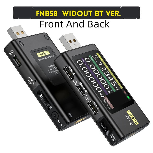 FNB58 USB-Tester, Voltmeter, Amperemeter, Typ C, Schnellladungserkennung, Auslöser, Kapazitätsmessung, Welligkeitsmessung