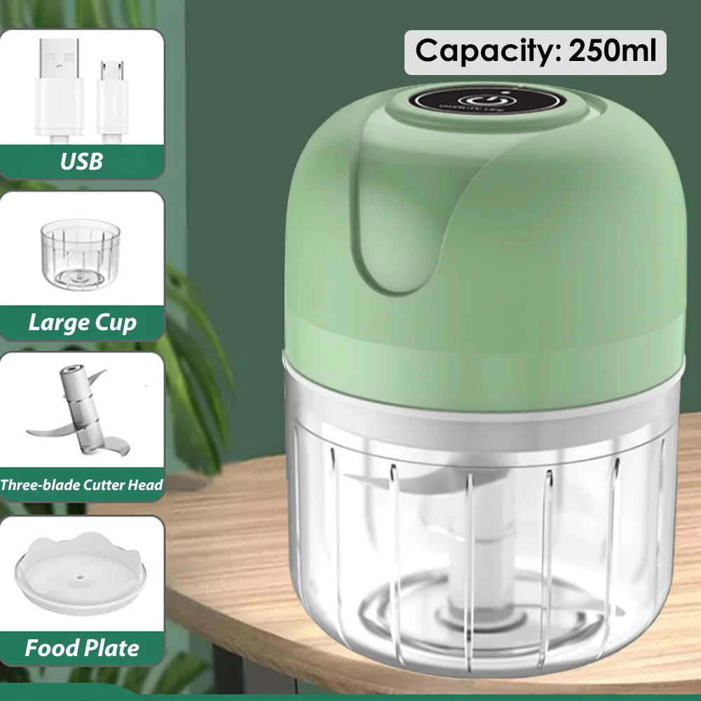 Mini-USB-Knoblauchpresse, kabellos, 100/250 ml, Gemüse-, Chili- und Fleischwolf, Küchenhelfer