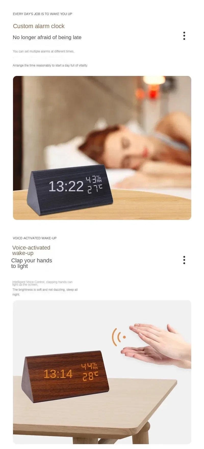 Réveil LED pour étudiant, horloge murale simple, affichage de la température, contrôle du son, horloge de table, bureau, décoration d'intérieur, jardin