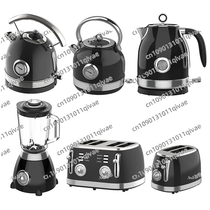 Retro-Frühstücksset, Geräte, 4-Scheiben-Toaster, elektrischer Wasserkocher und Toaster-Set, Saftmixer