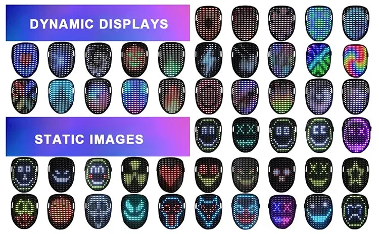 LED-Maske mit Gestenerkennung – 234 RGB-LEDs, 50 Muster, USB-C | Halloween Cosplay